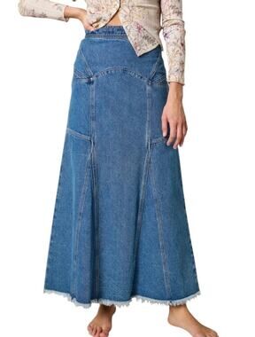 Natural Life Fitted Cotton Denim Maxi Skirt Size 12 Blue